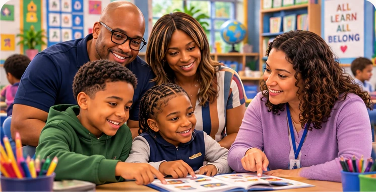 Children and families learning together in an inclusive classroom