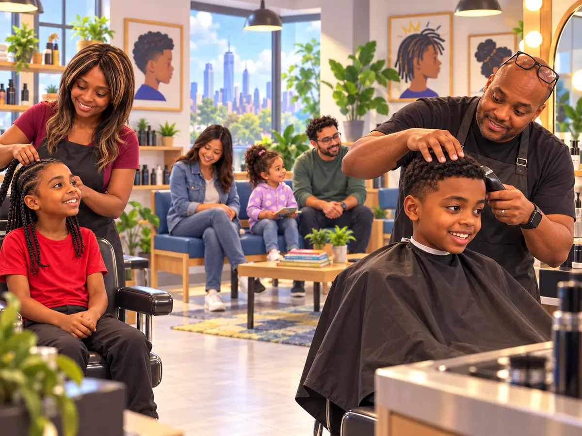A calm, sensory-aware salon visit with haircuts and braiding for children