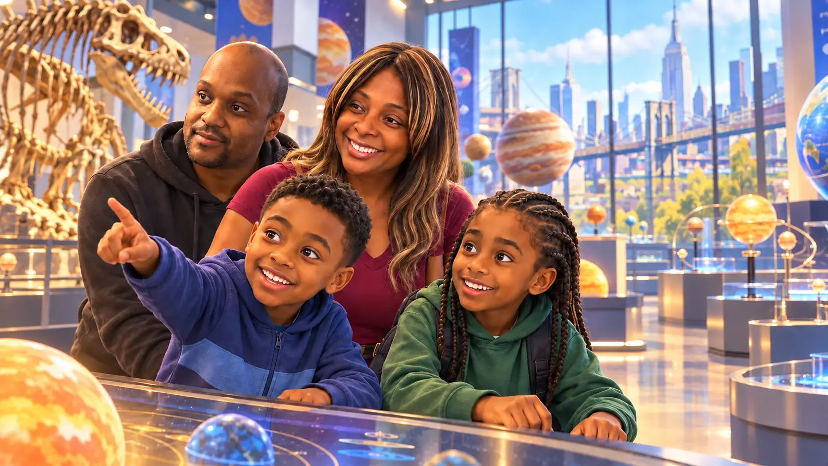 A family exploring a New York science museum together