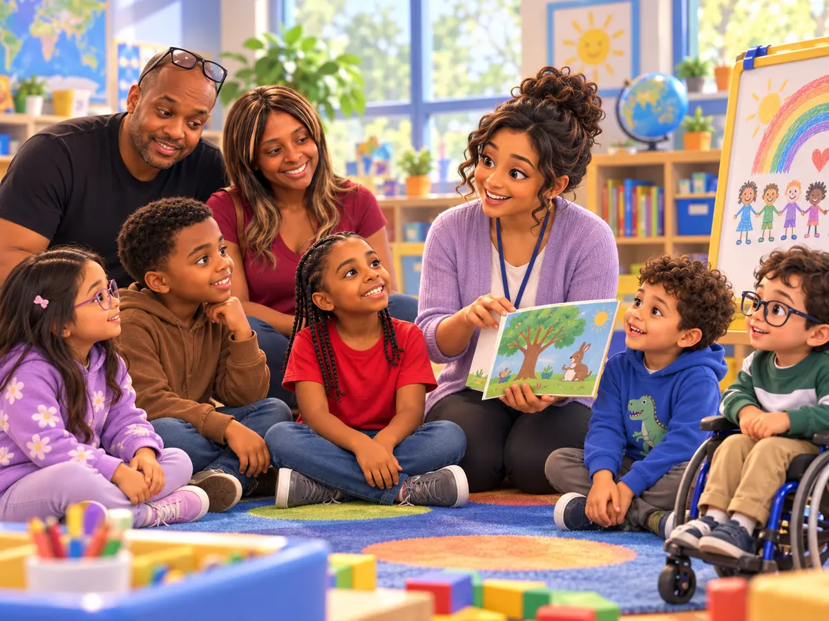 Children and families learning together in an inclusive classroom