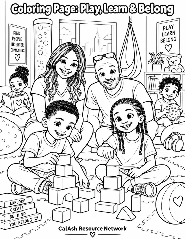 Printable coloring page with children at play